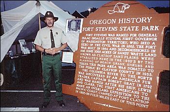 Patrick Lines with Fort Stevens sign